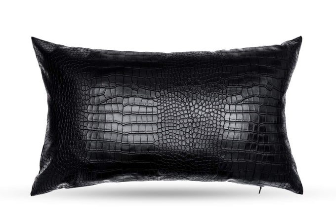 BLACK CROCODILE SKIN FAUX LEATHER PILLOW COVER SOFA CUSHION CASE DECORATIVE MODERN THROW COVERS FOR LIVING ROOM BEDROOM 12X20 INCHES BLACK PACK OF 1