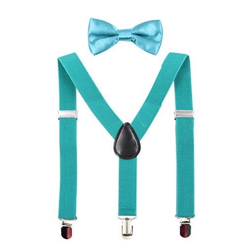 Hanerdun Kids Suspender Bowtie Sets Adjustable Suspender With Bow Ties Gift Idea For Boys And Girls, Green, One Size - Image 1