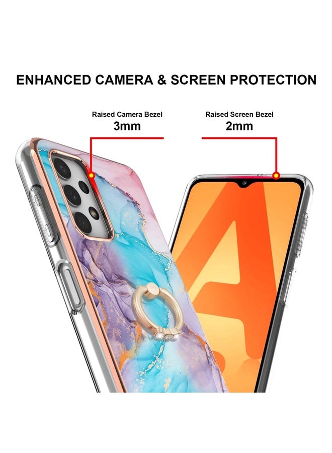 Case Cover For Samsung Galaxy A53 5G Electroplating IMD TPU Phone Case with Ring(Blue Marble)
