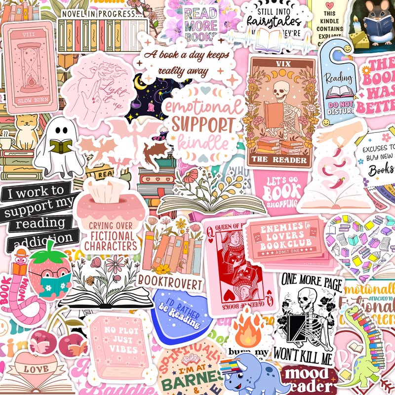 Debinolo 100 PCS Book Stickers for Kindle, Bookish Sticker Pack for IPAD, Laptop, Ebook Readers Cute Booktok Vinyl Decals Water Bottle Girls Holographic Waterproof - Image 1
