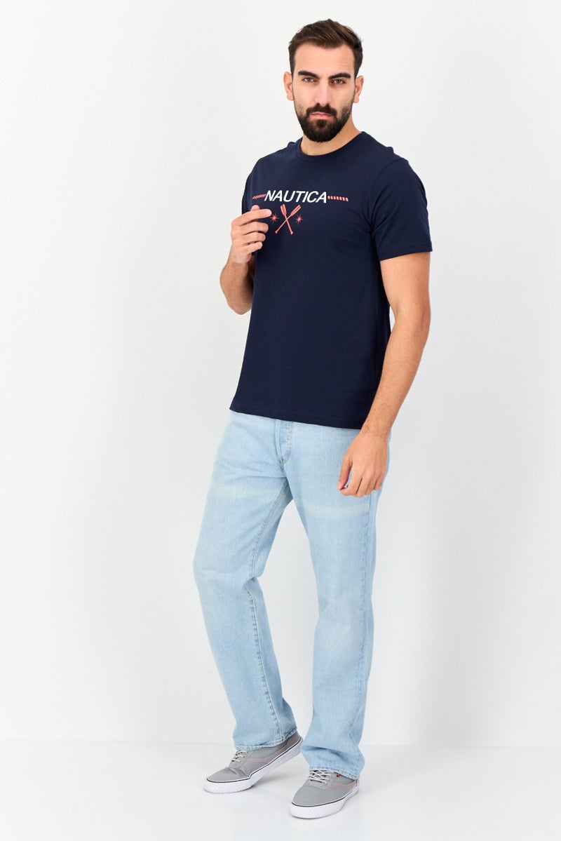 NAUTICA Men Crew Neck Short Sleeves Brand Logo Print T-Shirt, Navy - Image 4