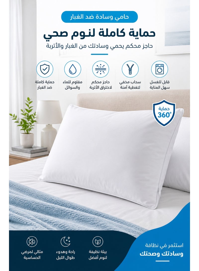واقي وسادة أبيض فاخر مقاوم للغبار عبوة 2 و4، أغطية وسائد ناعمة قابلة للتنفس والغسيل لغرفة النوم والفنادق والمنزل - Image 2