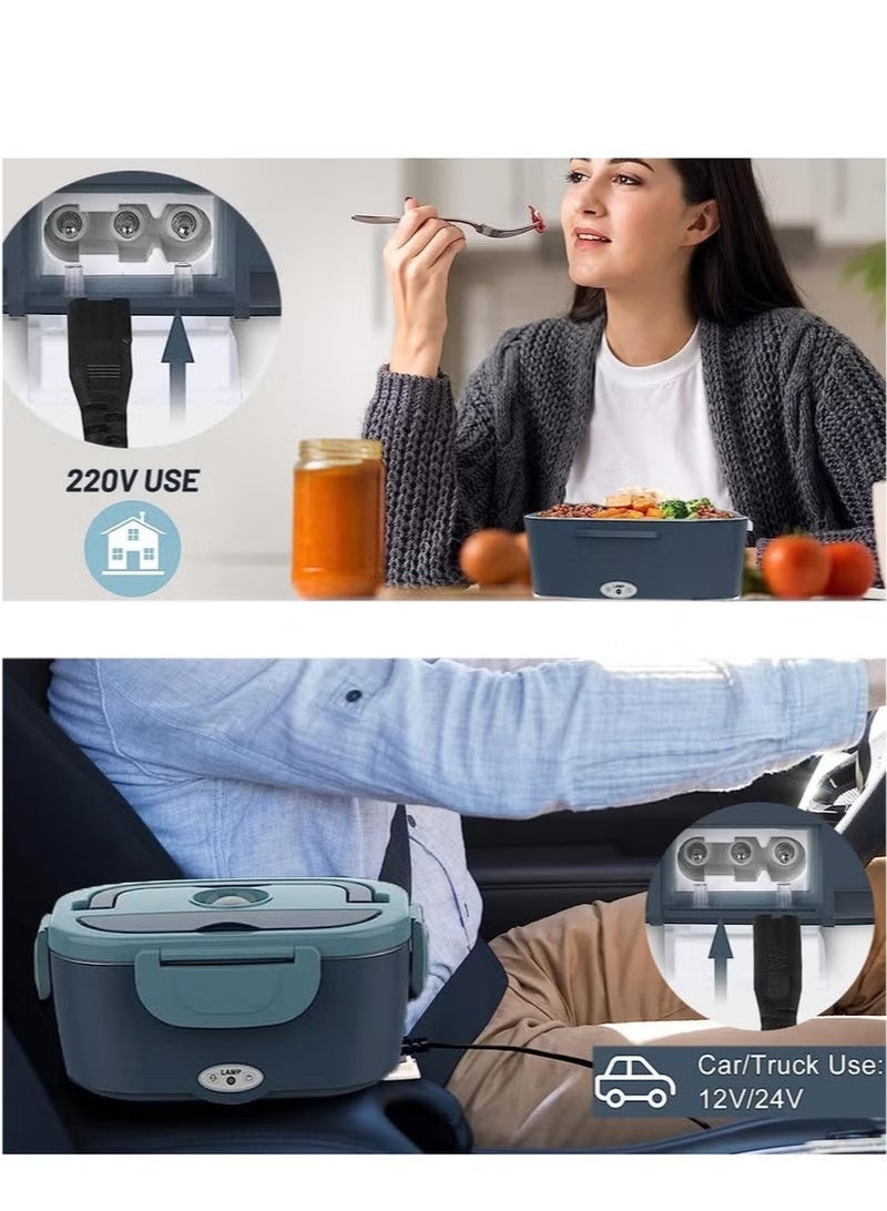 Arabest صندوق غداء كهربائي، سخان طعام 60 واط، صندوق بنتو 3 في 1 محمول، صندوق مسخن مقاوم للتسرب للبالغين، 12 فولت 24 فولت 220 فولت تسخين ميكروويف للسيارة والمنزل مع حاوية فولاذية مقاومة للصدأ قابلة للإزالة سعة 1.5 لتر - Image 3
