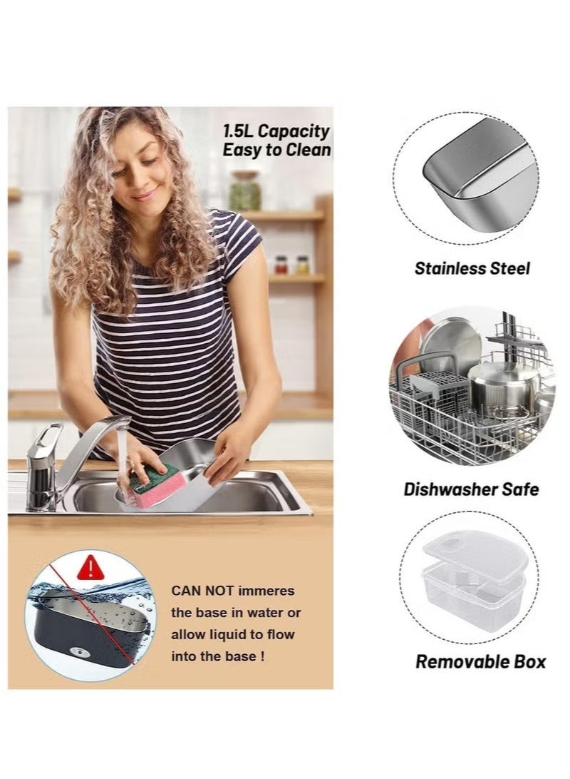 Arabest صندوق غداء كهربائي، سخان طعام 60 واط، صندوق بنتو 3 في 1 محمول، صندوق مسخن مقاوم للتسرب للبالغين، 12 فولت 24 فولت 220 فولت تسخين ميكروويف للسيارة والمنزل مع حاوية فولاذية مقاومة للصدأ قابلة للإزالة سعة 1.5 لتر - Image 4