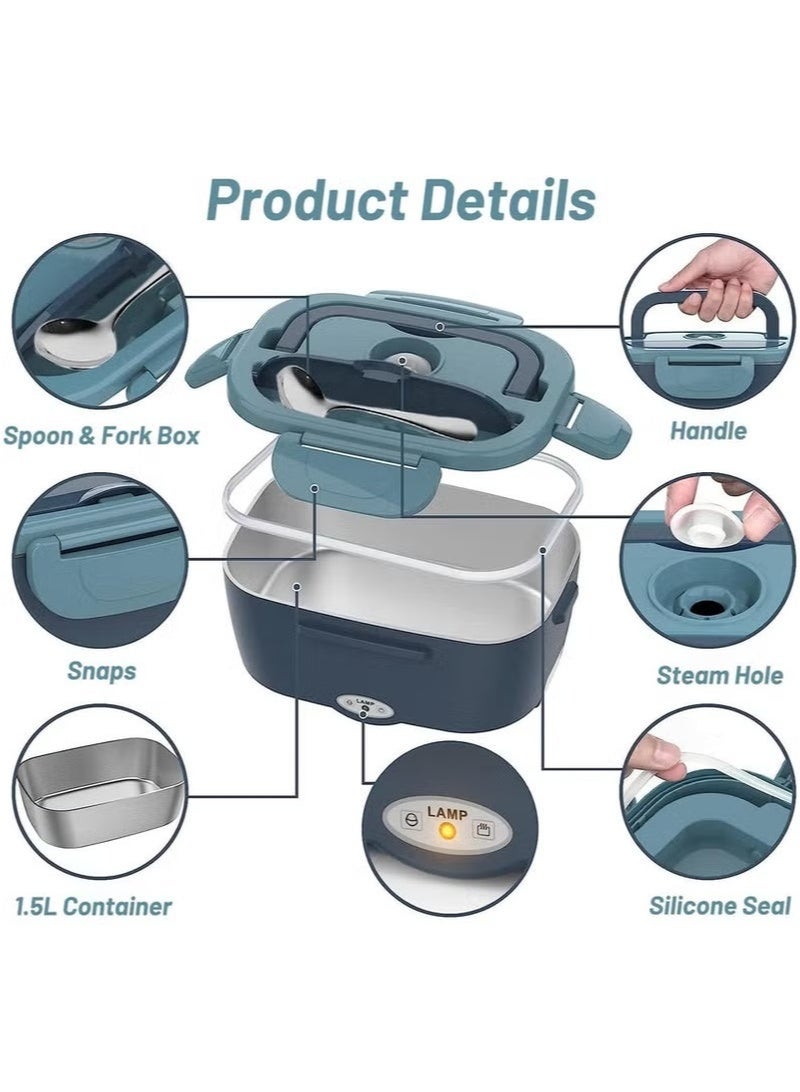 Arabest صندوق غداء كهربائي، سخان طعام 60 واط، صندوق بنتو 3 في 1 محمول، صندوق مسخن مقاوم للتسرب للبالغين، 12 فولت 24 فولت 220 فولت تسخين ميكروويف للسيارة والمنزل مع حاوية فولاذية مقاومة للصدأ قابلة للإزالة سعة 1.5 لتر - Image 5