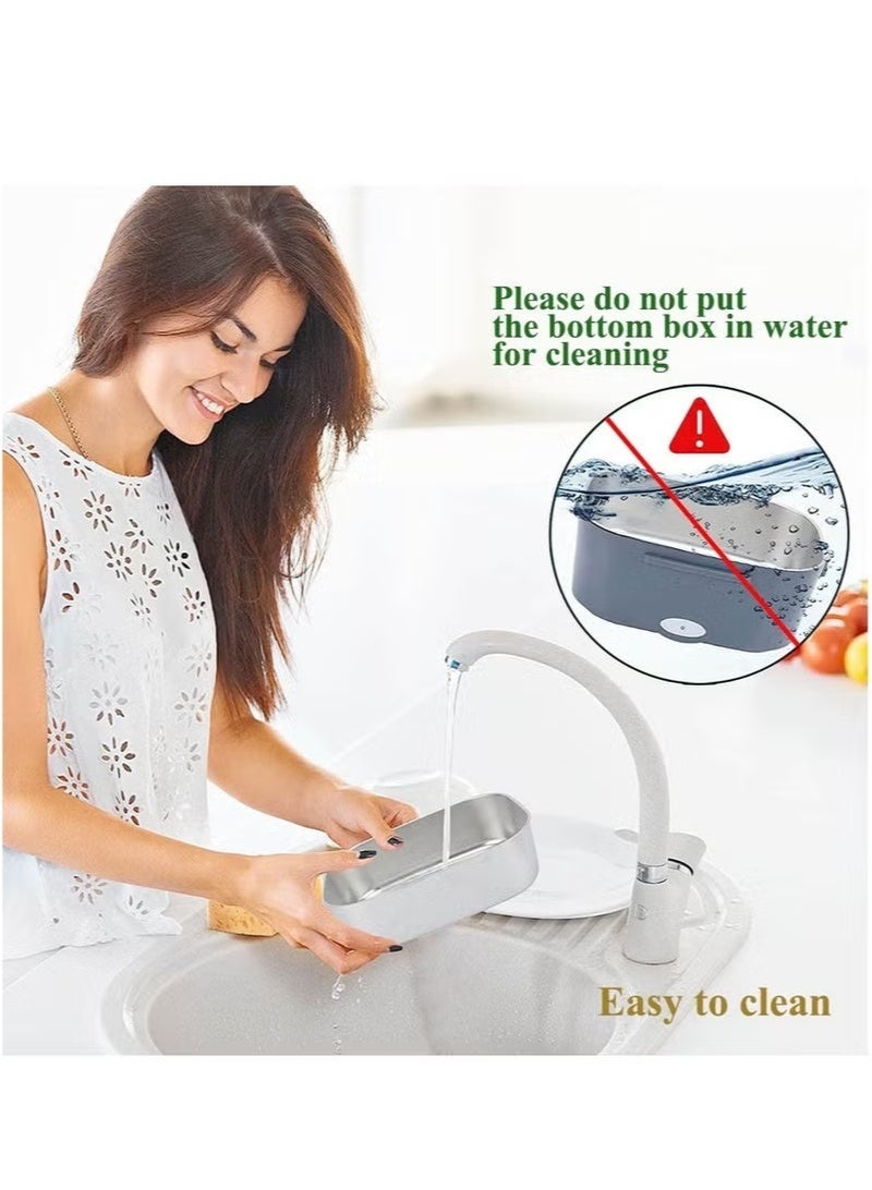 Arabest صندوق غداء كهربائي، سخان طعام 60 واط، صندوق بنتو 3 في 1 محمول، صندوق مسخن مقاوم للتسرب للبالغين، 12 فولت 24 فولت 220 فولت تسخين ميكروويف للسيارة والمنزل مع حاوية فولاذية مقاومة للصدأ قابلة للإزالة سعة 1.5 لتر - Image 2