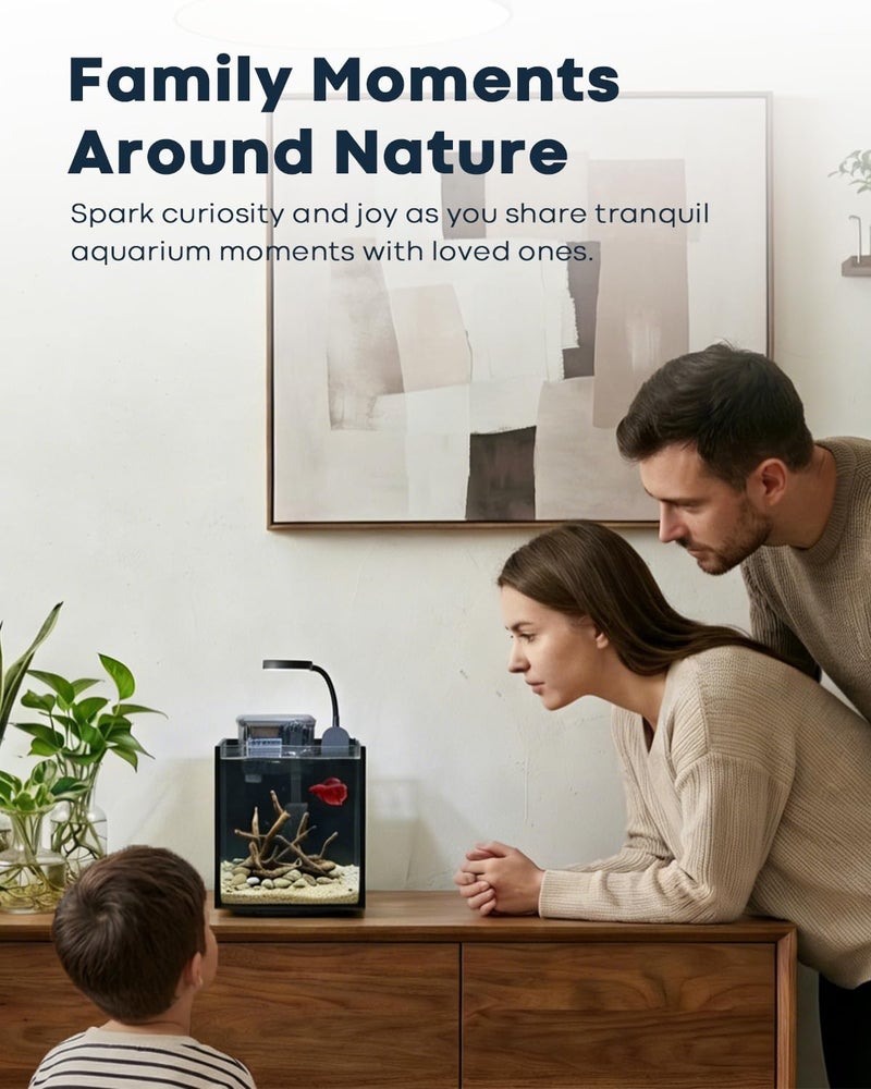 Wonderfactory Desktop Small Aquarium Set Glass Fish Tank 1.25 Gallon, Heater Water Pump Filter Bright LED Light Gravel Cleaning Tool, Starter Kit Small Space Easy Setup Space-Saving Design Betta Shrimp - Image 4