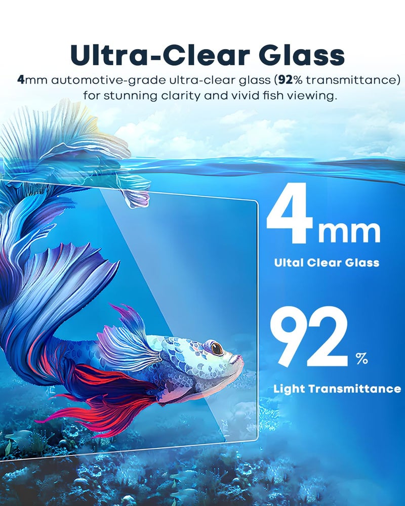 Wonderfactory Desktop Small Aquarium Set Glass Fish Tank 1.25 Gallon, Heater Water Pump Filter Bright LED Light Gravel Cleaning Tool, Starter Kit Small Space Easy Setup Space-Saving Design Betta Shrimp - Image 2