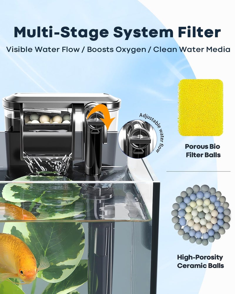 Wonderfactory Desktop Small Aquarium Set Glass Fish Tank 1.25 Gallon, Heater Water Pump Filter Bright LED Light Gravel Cleaning Tool, Starter Kit Small Space Easy Setup Space-Saving Design Betta Shrimp - Image 5
