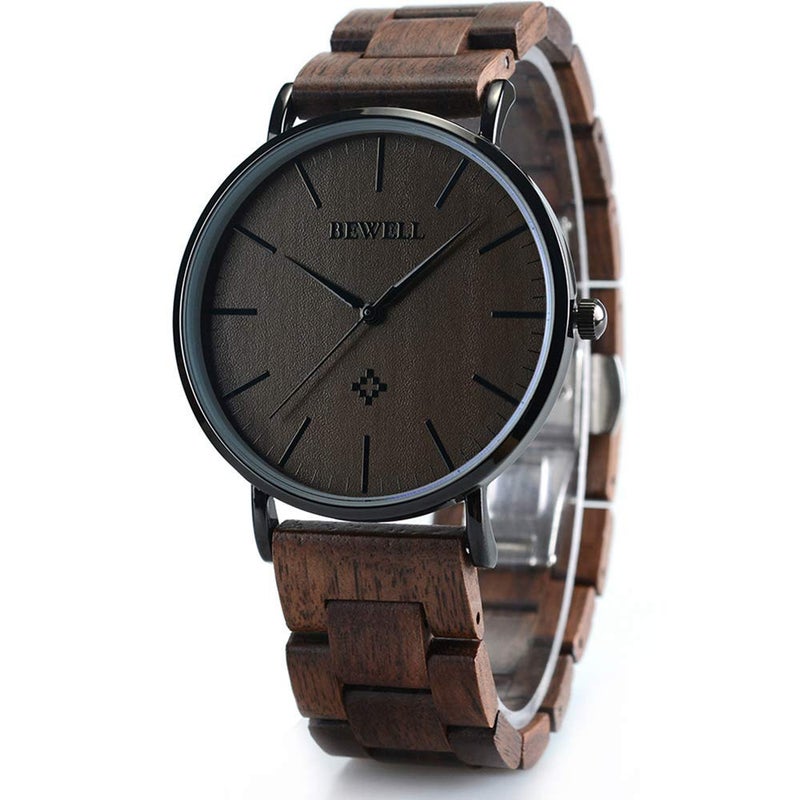 BEWELL Wooden Watches for Men Women Slim Analog Quartz Minimalist Couple Wrist Watch MensBlack - Image 2
