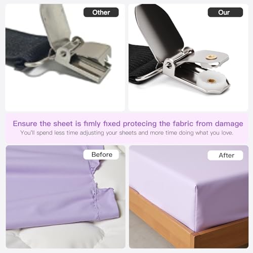 EasYoung 12PCS Bed Sheet Straps, Secure & Adjustable Fitted Sheet Holders for Full, Queen, King & More, Heavy Duty Nylon & Metal Clips - Image 4