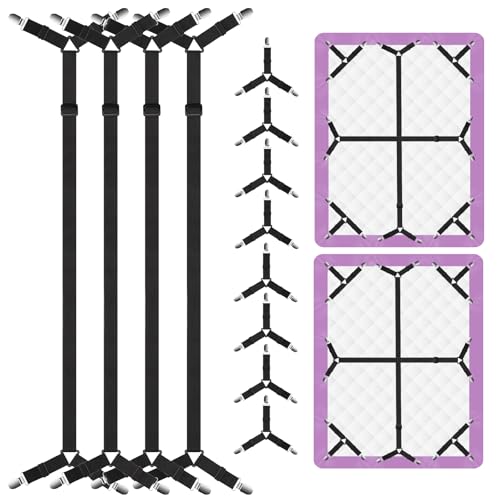 EasYoung 12PCS Bed Sheet Straps, Secure & Adjustable Fitted Sheet Holders for Full, Queen, King & More, Heavy Duty Nylon & Metal Clips - Image 1