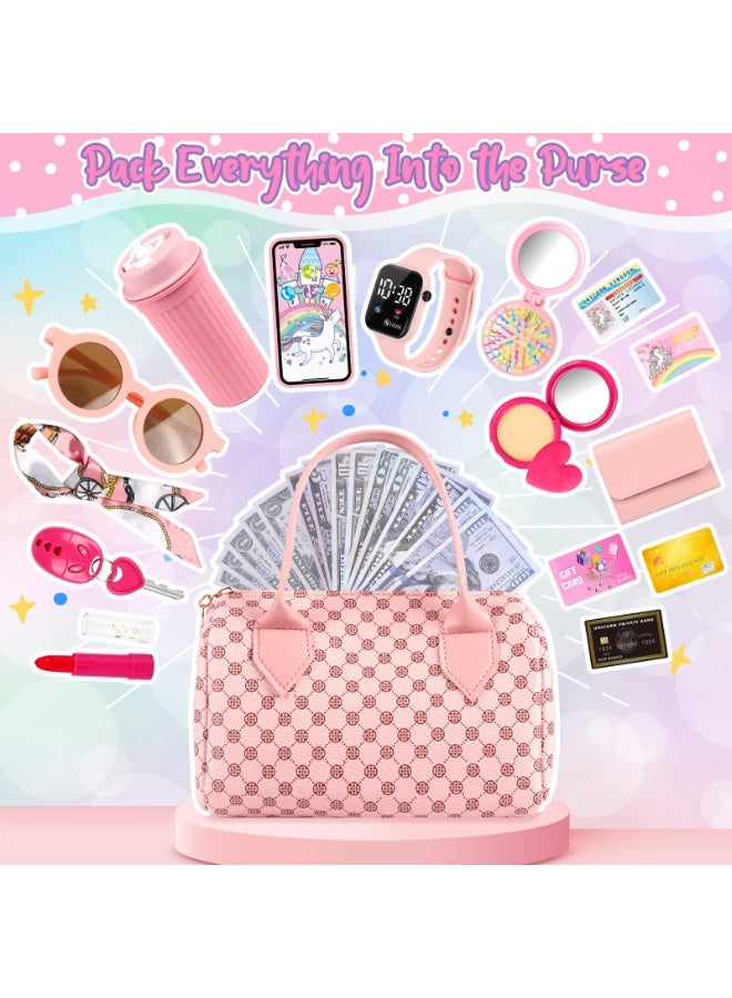 Play Purse for Little Girls, 31PCS Toddler Purse with Pretend Makeup for Kids, Princess Toys Includes Handbag, Phone, Wristwatch, Silk Scarf Kids Toy Purse Birthday Gift for Girls 3 4 5 6 + - Image 2