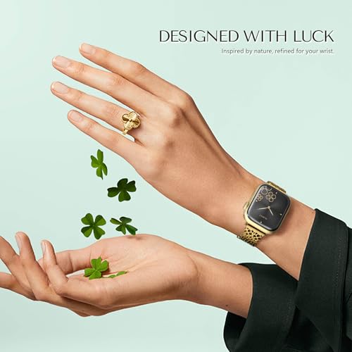 Tlselt Metal Bands Compatible with Apple Watch 38mm 40mm 41mm 42mm 44mm 45mm 46mm 49mm for Women, Lucky Clover Bracelets Dressy Stainless Steel Strap for iWatch Series 11 10 9 8 7 6 5 4 3 SE Ultra - Image 3