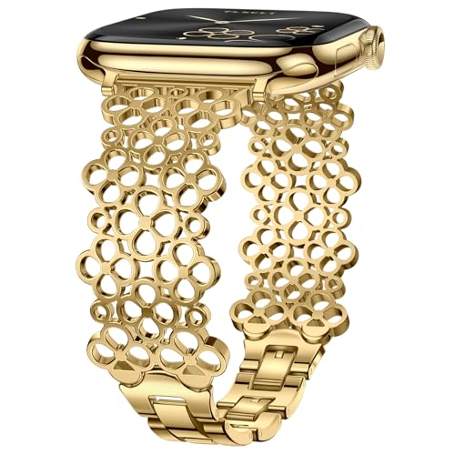 Tlselt Metal Bands Compatible with Apple Watch 38mm 40mm 41mm 42mm 44mm 45mm 46mm 49mm for Women, Lucky Clover Bracelets Dressy Stainless Steel Strap for iWatch Series 11 10 9 8 7 6 5 4 3 SE Ultra - Image 1