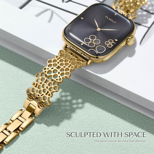 Tlselt Metal Bands Compatible with Apple Watch 38mm 40mm 41mm 42mm 44mm 45mm 46mm 49mm for Women, Lucky Clover Bracelets Dressy Stainless Steel Strap for iWatch Series 11 10 9 8 7 6 5 4 3 SE Ultra - Image 2