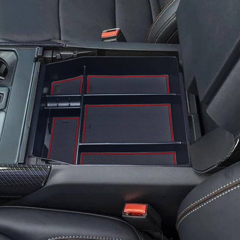 Zxiaochun Center Console Organizer Compatible with 2021 2022 2023 2024 Ford F150 Interior Accessories, Armrest Box Insert Storage Tray (Full Console w/Bucket Seats ONLY)-Red Trim - Image 4