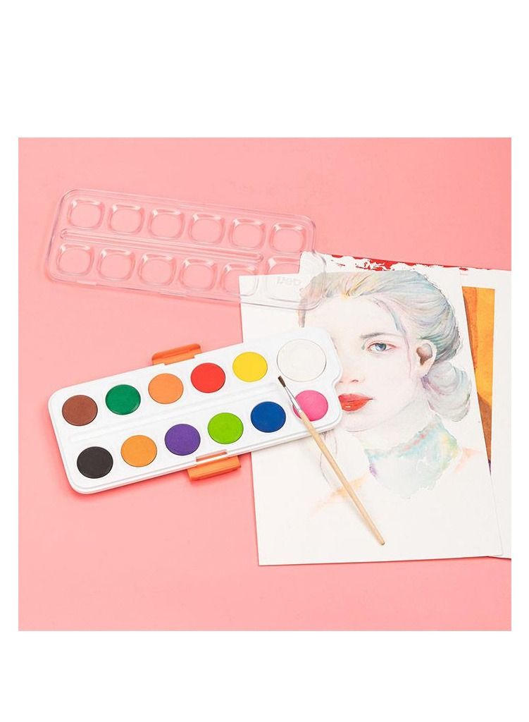 Deli 12-Colour Watercolour Set With Brush Multicolour - Image 4