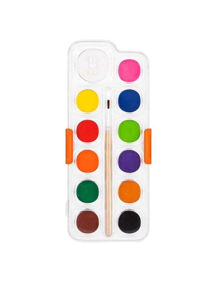 Deli 12-Colour Watercolour Set With Brush Multicolour - Image 3