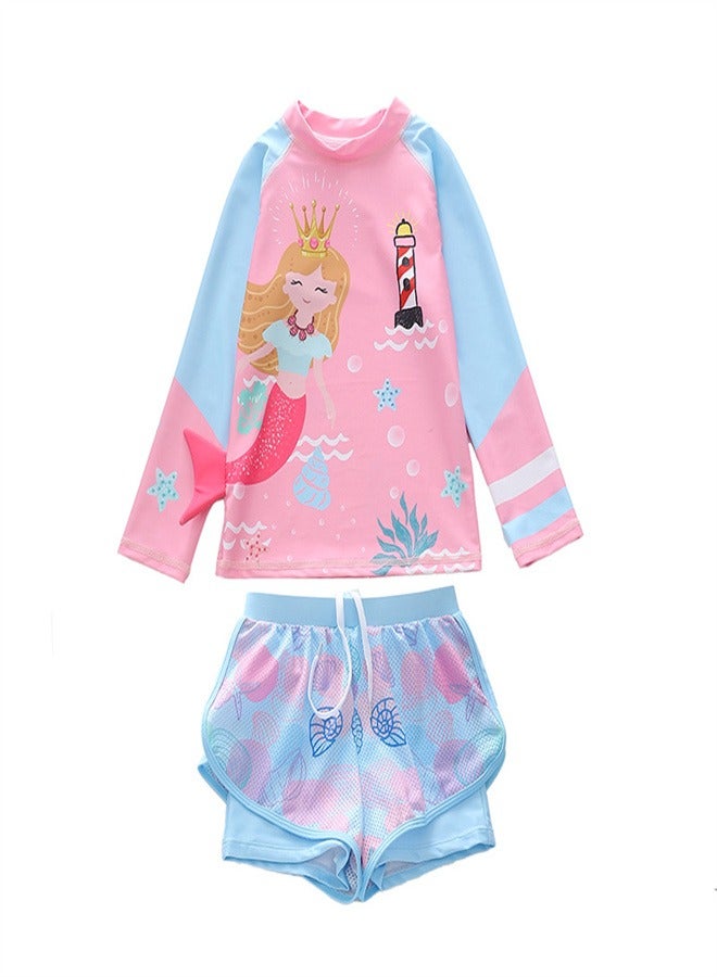 Loquat Girls' Split Body Long Sleeved Swimsuit Multicolour C  - Image 1