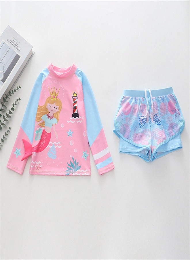 Loquat Girls' Split Body Long Sleeved Swimsuit Multicolour C  - Image 3