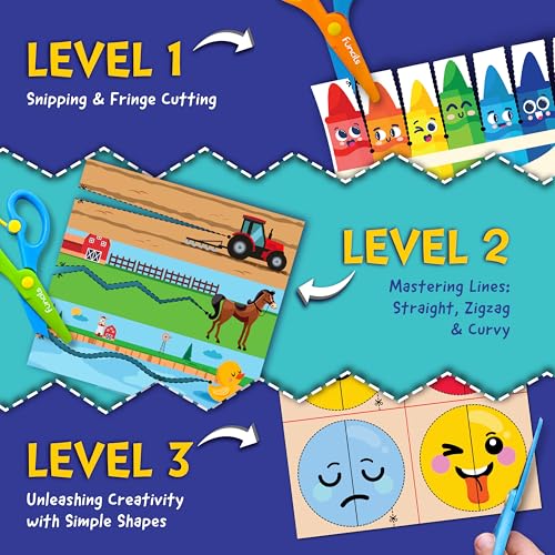 Funcils Toddler Scissor Skills - Art Supplies & Crafts Kit for Kids, Safety Scissors, Fine Motor Toys, Montessori Gifts for Boys & Girls Ages 3, 4, 5, 6, 7 Year Old, Preschool Learning Activity Books - Image 5