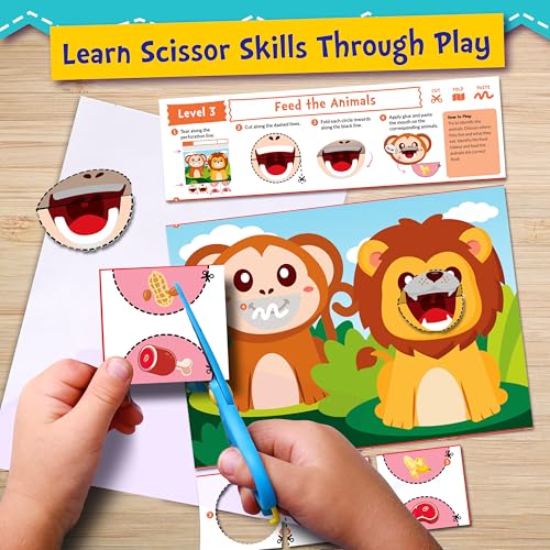 Funcils Toddler Scissor Skills - Art Supplies & Crafts Kit for Kids, Safety Scissors, Fine Motor Toys, Montessori Gifts for Boys & Girls Ages 3, 4, 5, 6, 7 Year Old, Preschool Learning Activity Books - Image 3