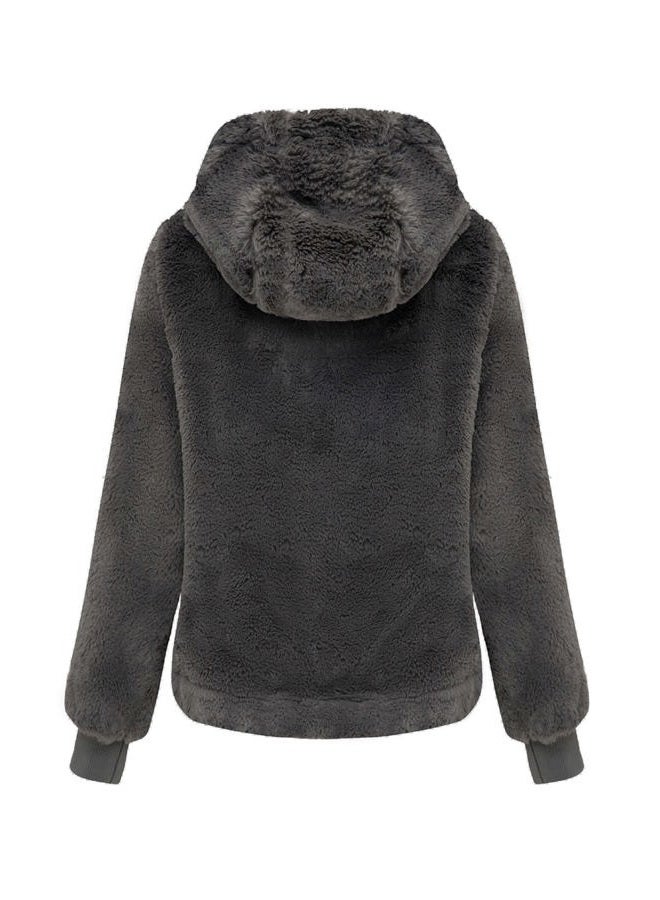 Bellivera Women's Faux Fur Coat Shearling Fluffy Fuzzy Shaggy Hood Sherpa-Lined Fleece Jacket, Gray Faux Fur, L - Image 4