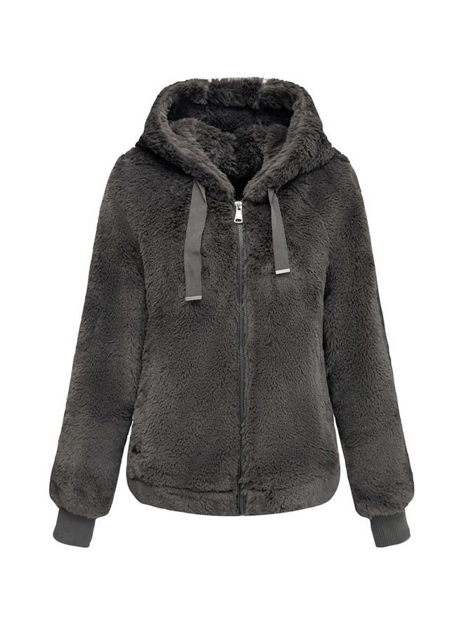 Bellivera Women's Faux Fur Coat Shearling Fluffy Fuzzy Shaggy Hood Sherpa-Lined Fleece Jacket, Gray Faux Fur, L - Image 1