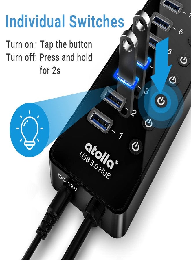 atolla Power USB Hub 3.0, atolla 16 Port USB Splitter with 12V/6A Power Adapter and Individual Switches, High-Speed Data Transfer for Laptop, PC, Mac, and More Devices - Image 2