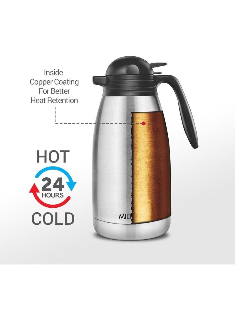 Milton Carafe 2 Litre (2000 ml) Stainless Steel Flask - Double-Walled Vacuum Insulated to Keep Drinks Hot or Cold for Long Hours, Leak-Proof, Rust-Free,  Ideal for Tea & Coffee – Silver - Image 5