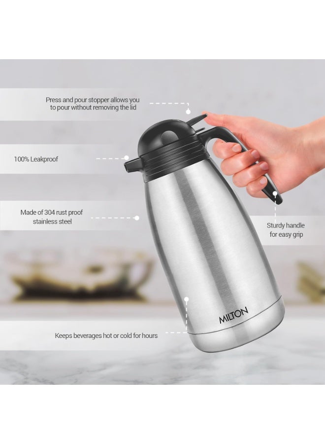 Milton Carafe 2 Litre (2000 ml) Stainless Steel Flask - Double-Walled Vacuum Insulated to Keep Drinks Hot or Cold for Long Hours, Leak-Proof, Rust-Free,  Ideal for Tea & Coffee – Silver - Image 3