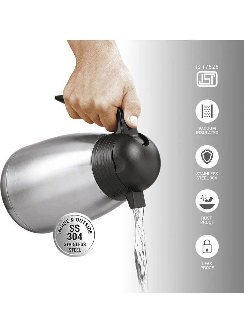 Milton Carafe 2 Litre (2000 ml) Stainless Steel Flask - Double-Walled Vacuum Insulated to Keep Drinks Hot or Cold for Long Hours, Leak-Proof, Rust-Free,  Ideal for Tea & Coffee – Silver - Image 4