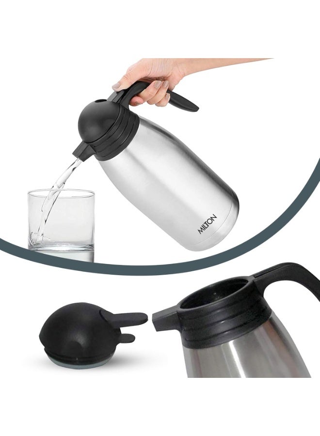 Milton Carafe 2 Litre (2000 ml) Stainless Steel Flask - Double-Walled Vacuum Insulated to Keep Drinks Hot or Cold for Long Hours, Leak-Proof, Rust-Free,  Ideal for Tea & Coffee – Silver - Image 2