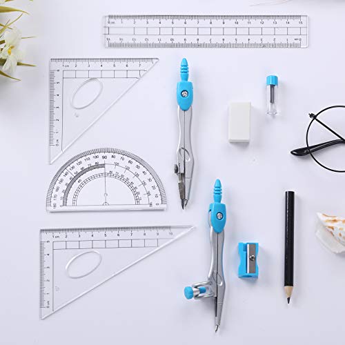 Vobou Math Geometry Kit Sets 10 Piece Student Supplies with Shatterproof Storage Box,Includes Rulers,Protractor,Compass,Eraser,Pencil Sharpener,Lead Refills,Pencil,for Drafting and Drawings（Blue） - Image 3