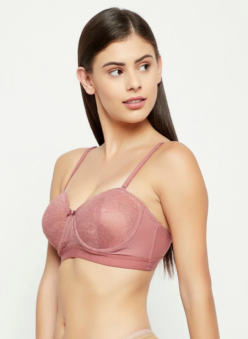 كلوفيا Clovia Padded Underwired Full Cup Strapless Bra in Rouge Pink with Balconette Style - Lace