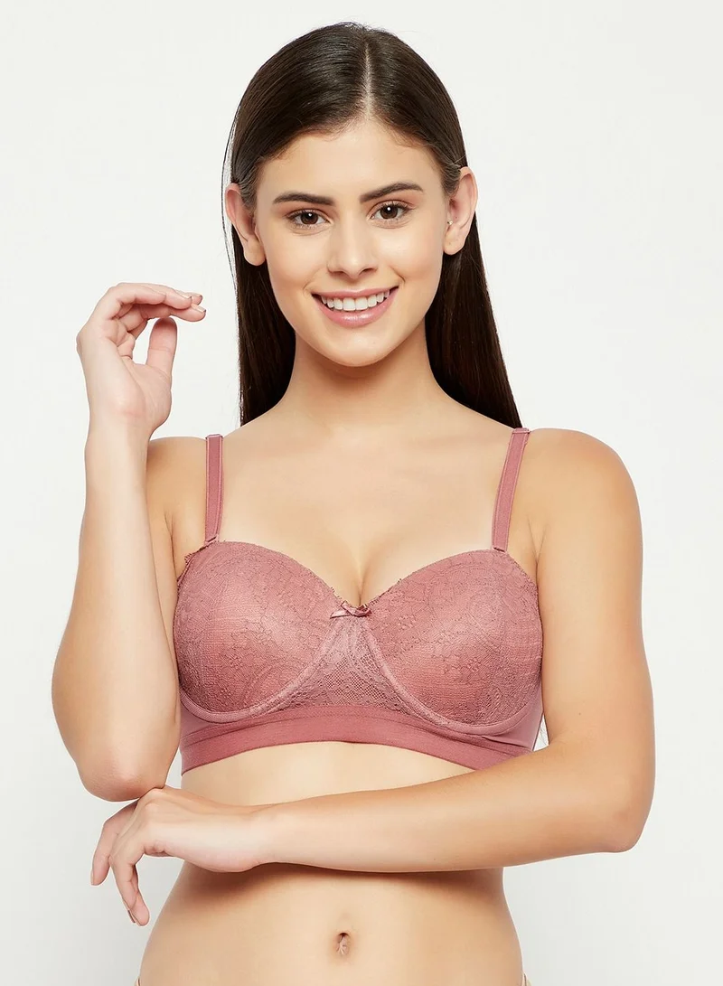 كلوفيا Clovia Padded Underwired Full Cup Strapless Bra in Rouge Pink with Balconette Style - Lace