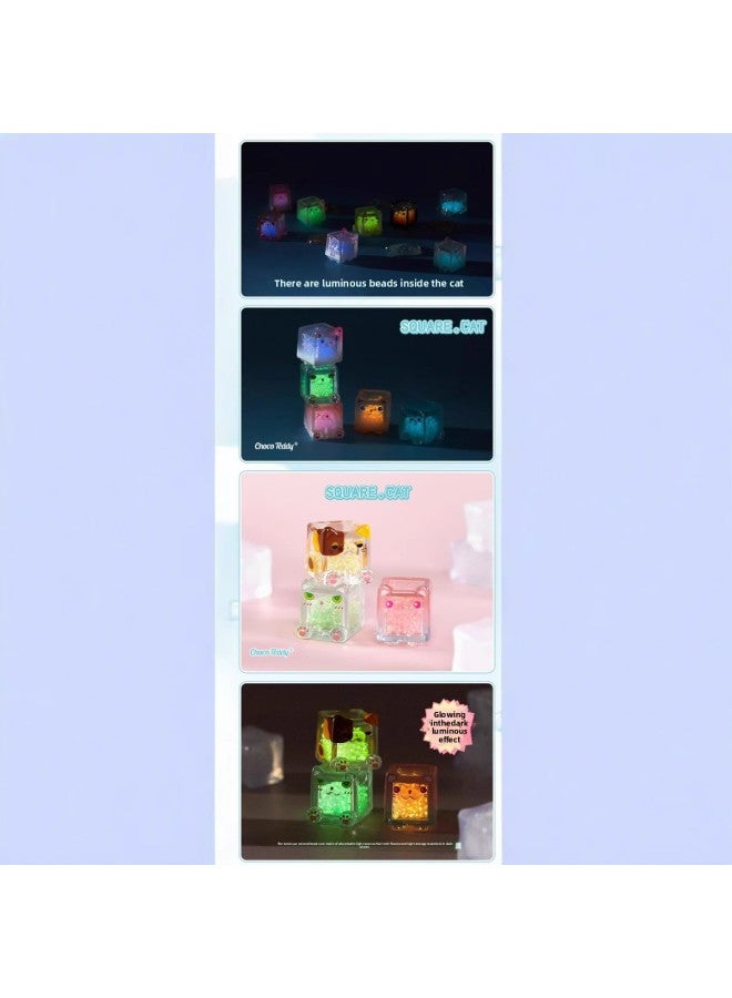 Square Stacked Cat Luminous Cute Ice Cube Doll Blind Box Ornament Gift-Color:Single Bag Price (12 Bags In The Whole Box, 96 Bags In The Whole Box) - Image 4