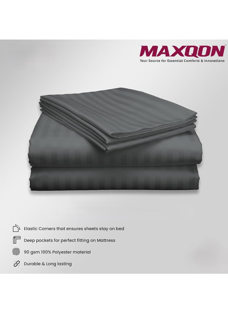 MAXQON - Fitted Elastic Bedsheet Set With Pillow Covers, King/Queen/Double/Single Sizes, Color Grey - Image 1