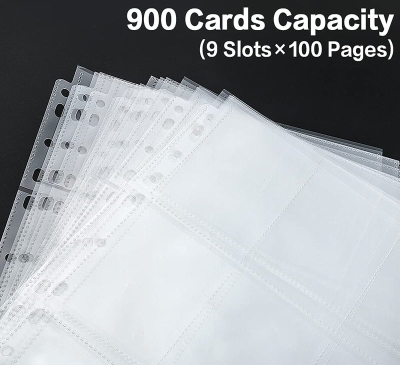 HERKKA Trading Card Sleeve Pages, 100 Pack 9 Pocket Album Pages 11 Holes Fit 3 Ring Binder - Image 3