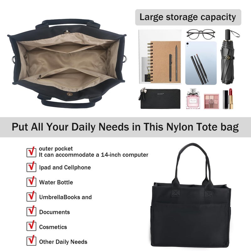 Chinllo Nylon Tote Bags for Women, Large Pockets Handbags Compartments Crossbody Bags Work Laptop Purse for Travel, Beach - Image 4