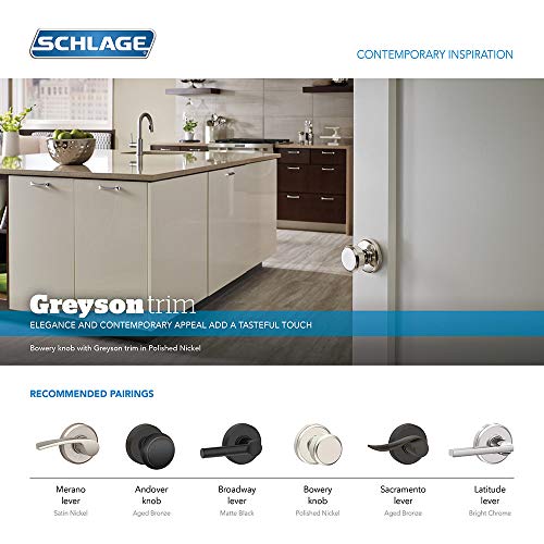 SCHLAGE Bowery Knob with Greyson Trim NonTurning Lock Bright Chrome F170 BWE 625 GSN - Image 3