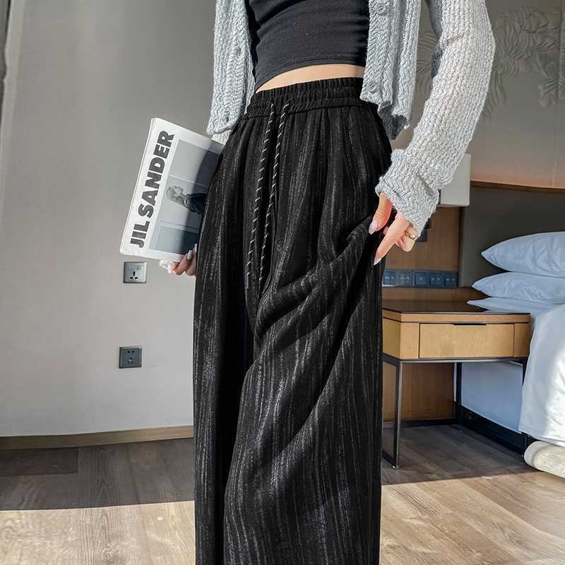 Tie-Dye Narrow Wide-Leg Pants Women'S Autumn New Soft Waxy And Staggable Waist Draped Pants For Small Men - Image 4