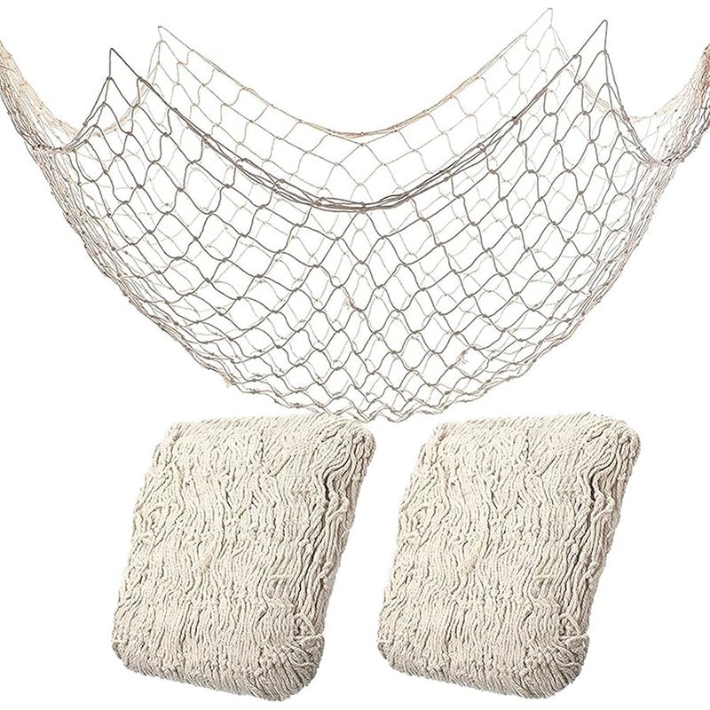 BWEALT 2 Pack Fish Net Decorations for Party,Natural Cotton Hawaiian Party Fishing Net Decorative, Nautical Themed Cotton Fishnet Under The Sea Pirate Party Ocean Beach Decor - Image 1