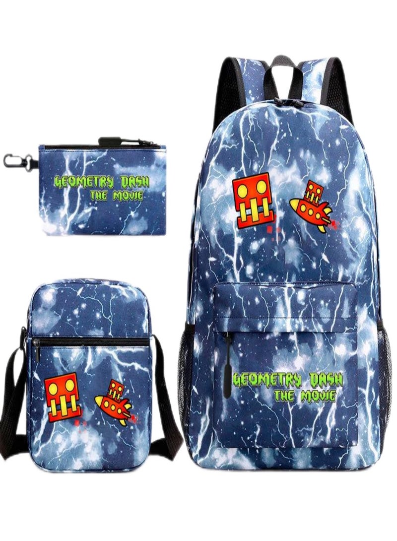geometry dash Children Backpack Schoolbag Teen Student School Book bag with Lunch Box Pen Case 3 in 1 for Kids