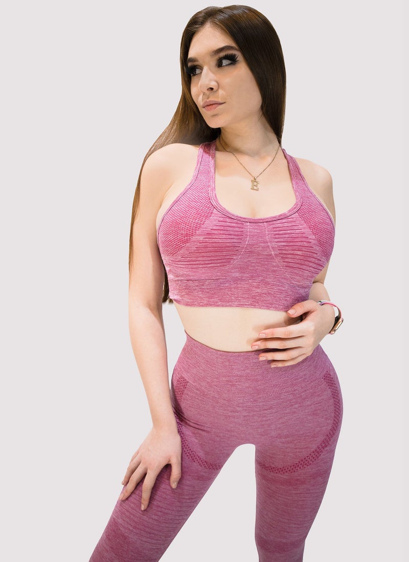 KIDWALA ACTIVE Kidwala 2 Pieces Focus Set - High Waisted Leggings with Sports Round neck Bra Shoulder Strap Bra Workout Gym Yoga Sleeveless Outfit for Women (Small, Pink) - Image 5