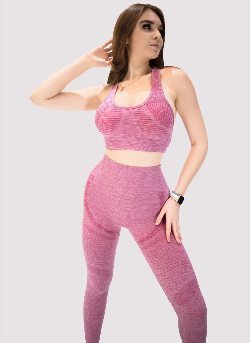 KIDWALA ACTIVE Kidwala 2 Pieces Focus Set - High Waisted Leggings with Sports Round neck Bra Shoulder Strap Bra Workout Gym Yoga Sleeveless Outfit for Women (Small, Pink) - Image 3