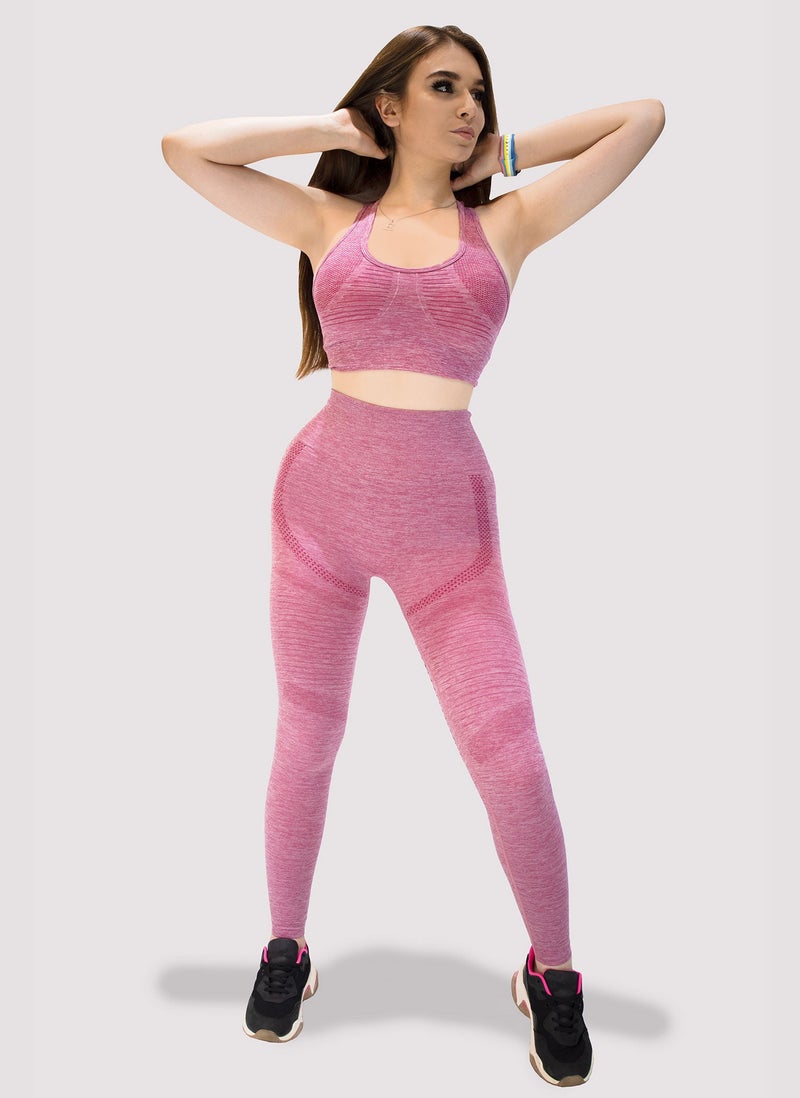 KIDWALA ACTIVE Kidwala 2 Pieces Focus Set - High Waisted Leggings with Sports Round neck Bra Shoulder Strap Bra Workout Gym Yoga Sleeveless Outfit for Women (Small, Pink) - Image 1