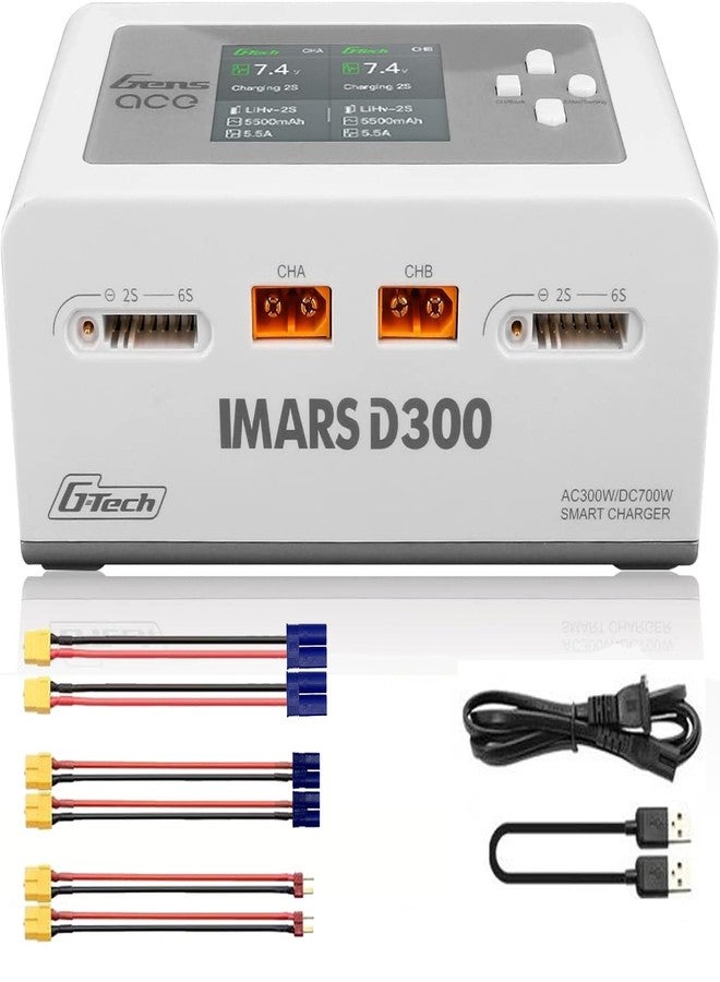 Alaohu Gens Ace IMARS D300 Smart Balance Charger Dual Channel AC 300W / DC 700W (350W*2) 16A for RC 1~6S Charging (White) - Image 1