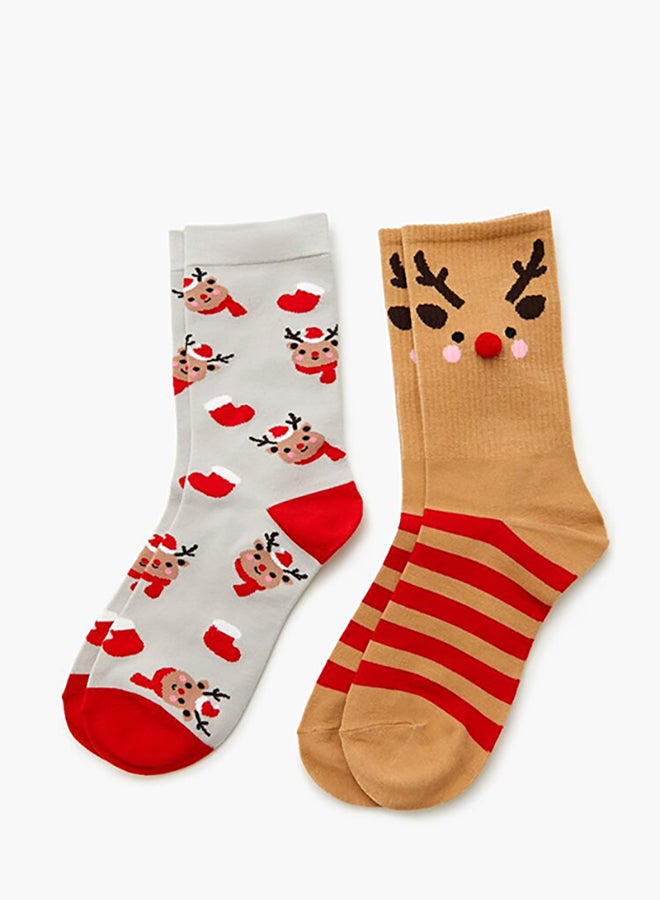 FOREVER 21 Reindeer Pom Pom Crew Socks - 2 pack  - Image 2